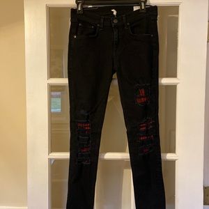 Rang n bone black jeans with Buffalo plaid inset super cute Stretchy and awesome